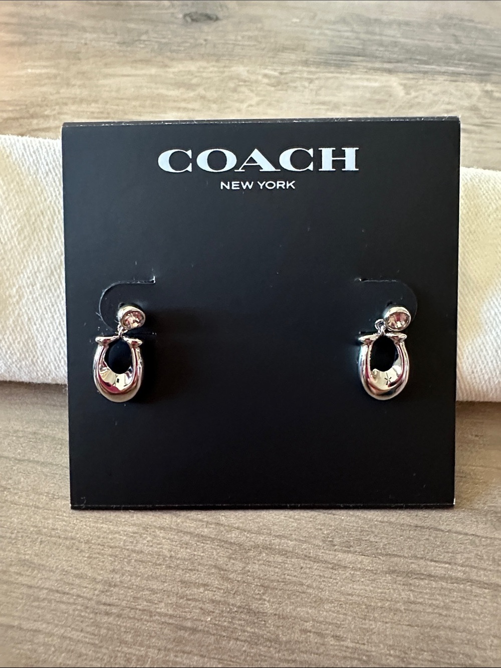 COACH Silver-Tone Mini Stud Dangle Earrings with rhinestones